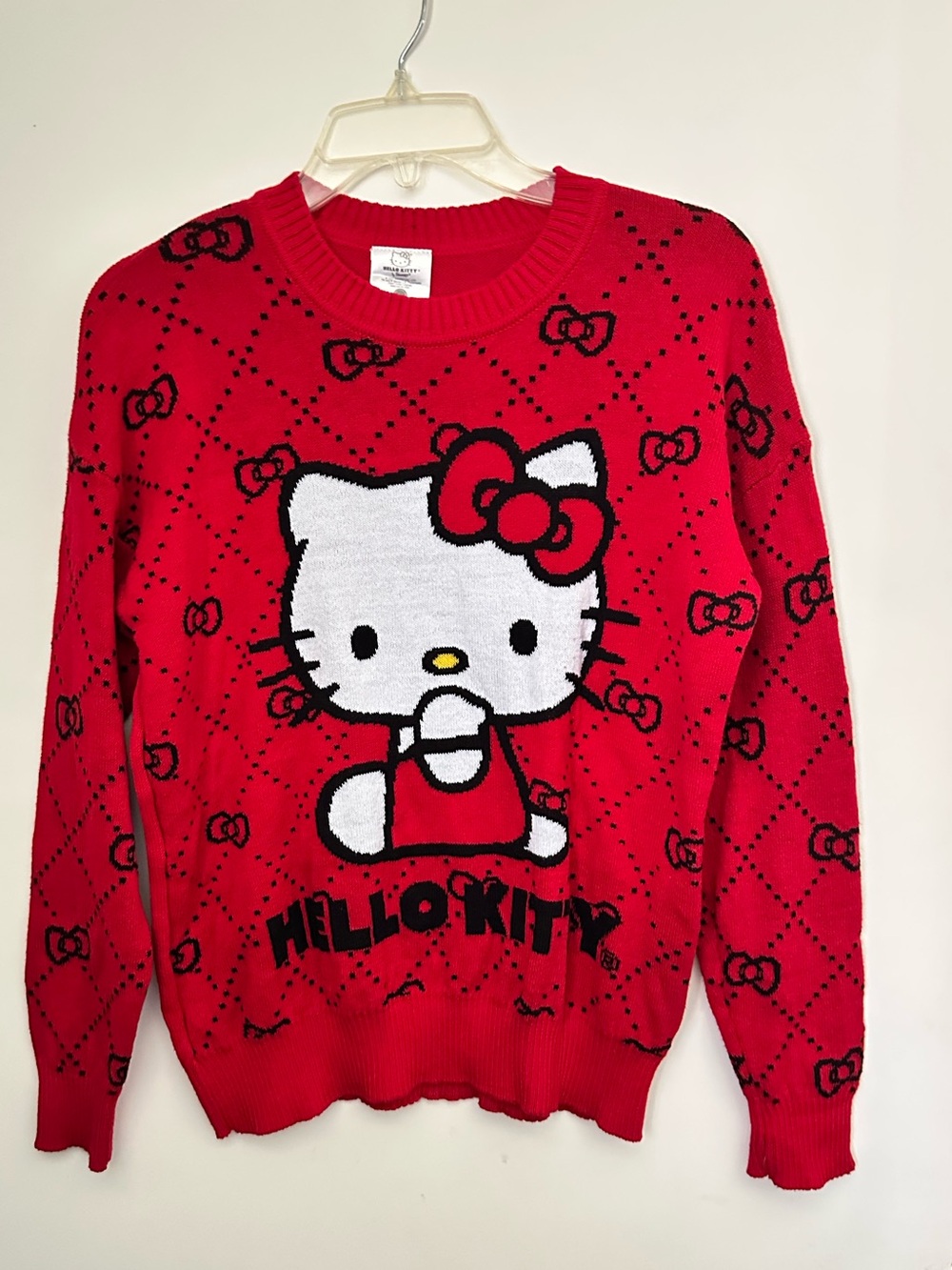 Sanrio Hello Kitty Large Graphic & All-over SM Bow Relaxed Fit Knit Sweater~S